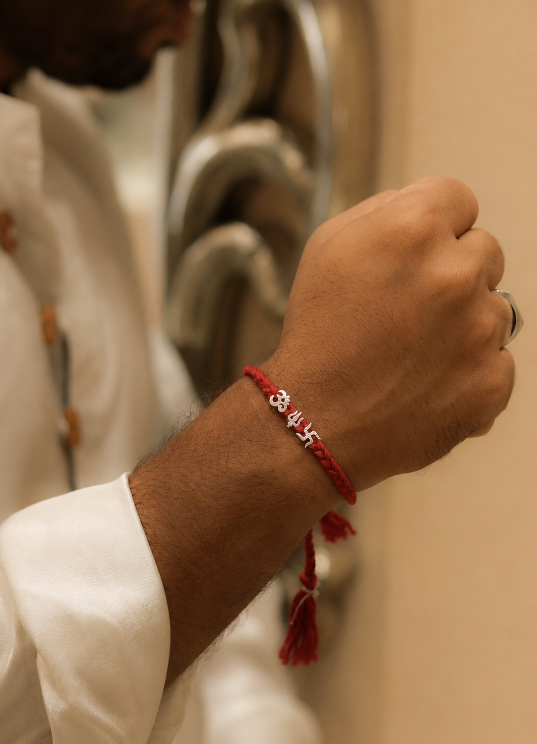 Om Trishul Swastik – 92.5 Pure Silver Rakhi