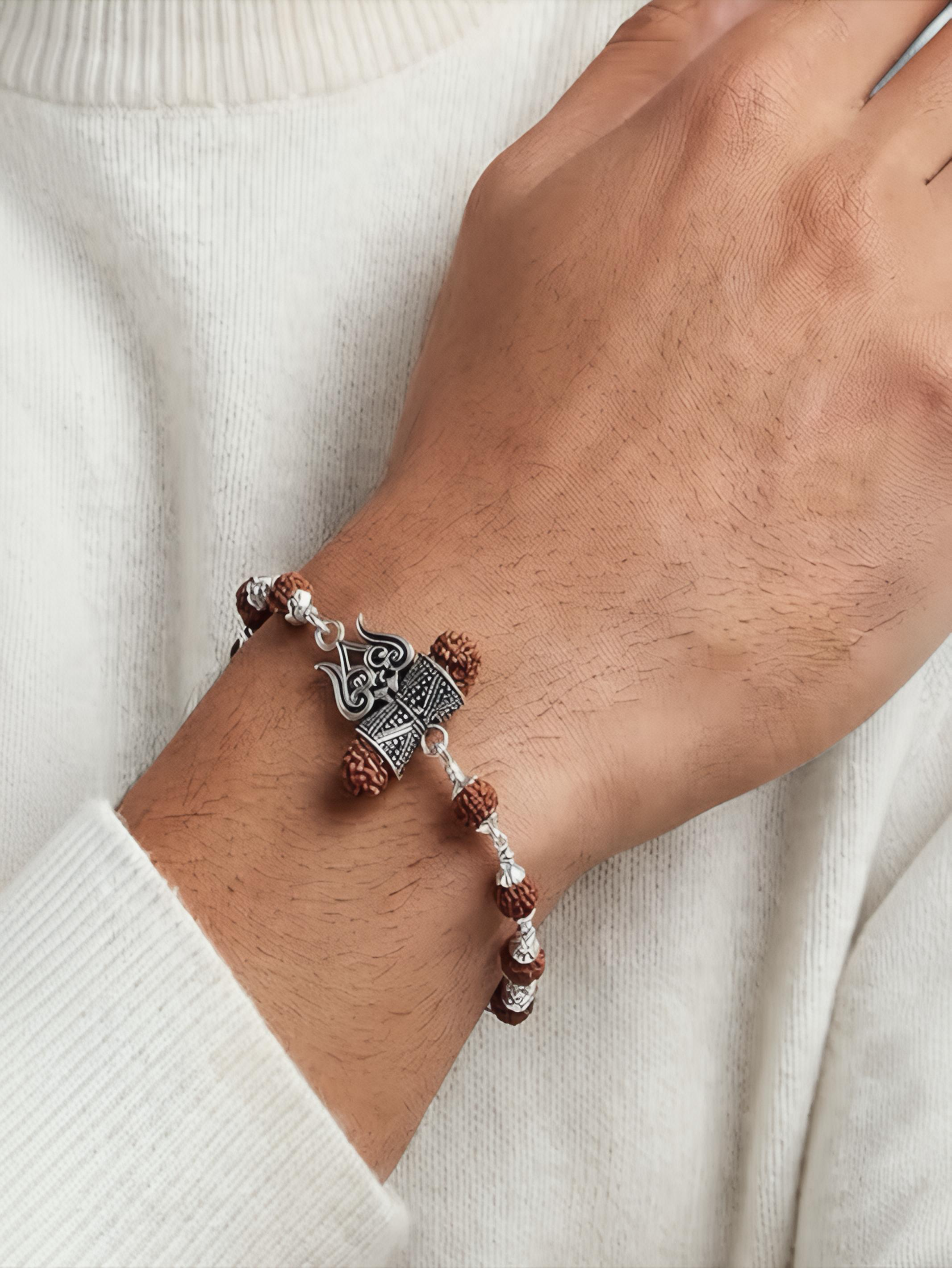 Pure 925 Silver Trishul Rudraksha Bracelet