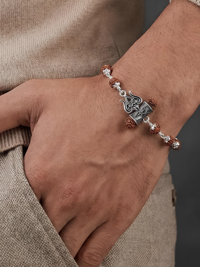 Pure 925 Silver Trishul Rudraksha Bracelet