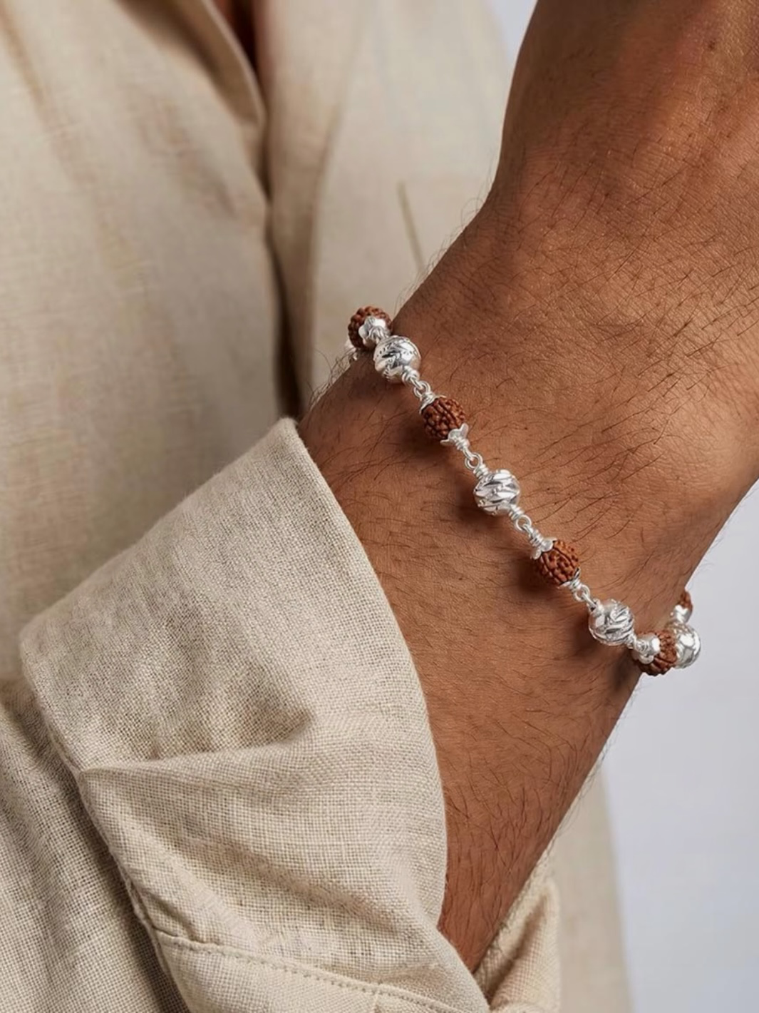 Pure 925 Silver Textured Rudraksha Bracelet