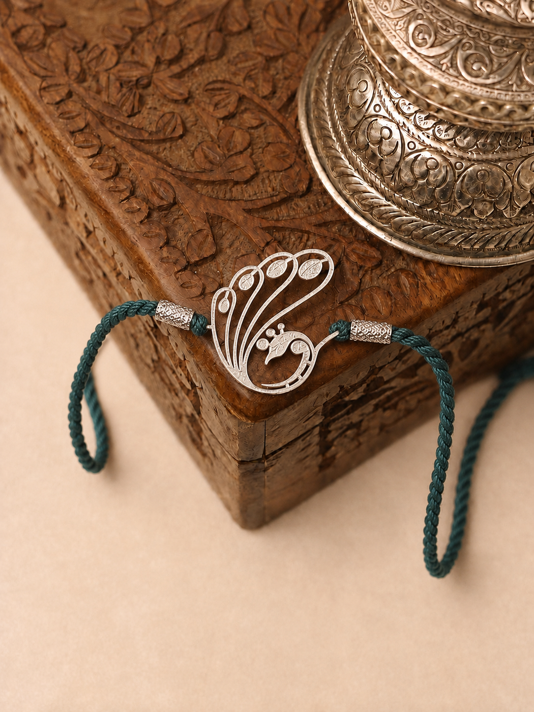 Peacock Grace 92.5 Pure Silver Rakhi