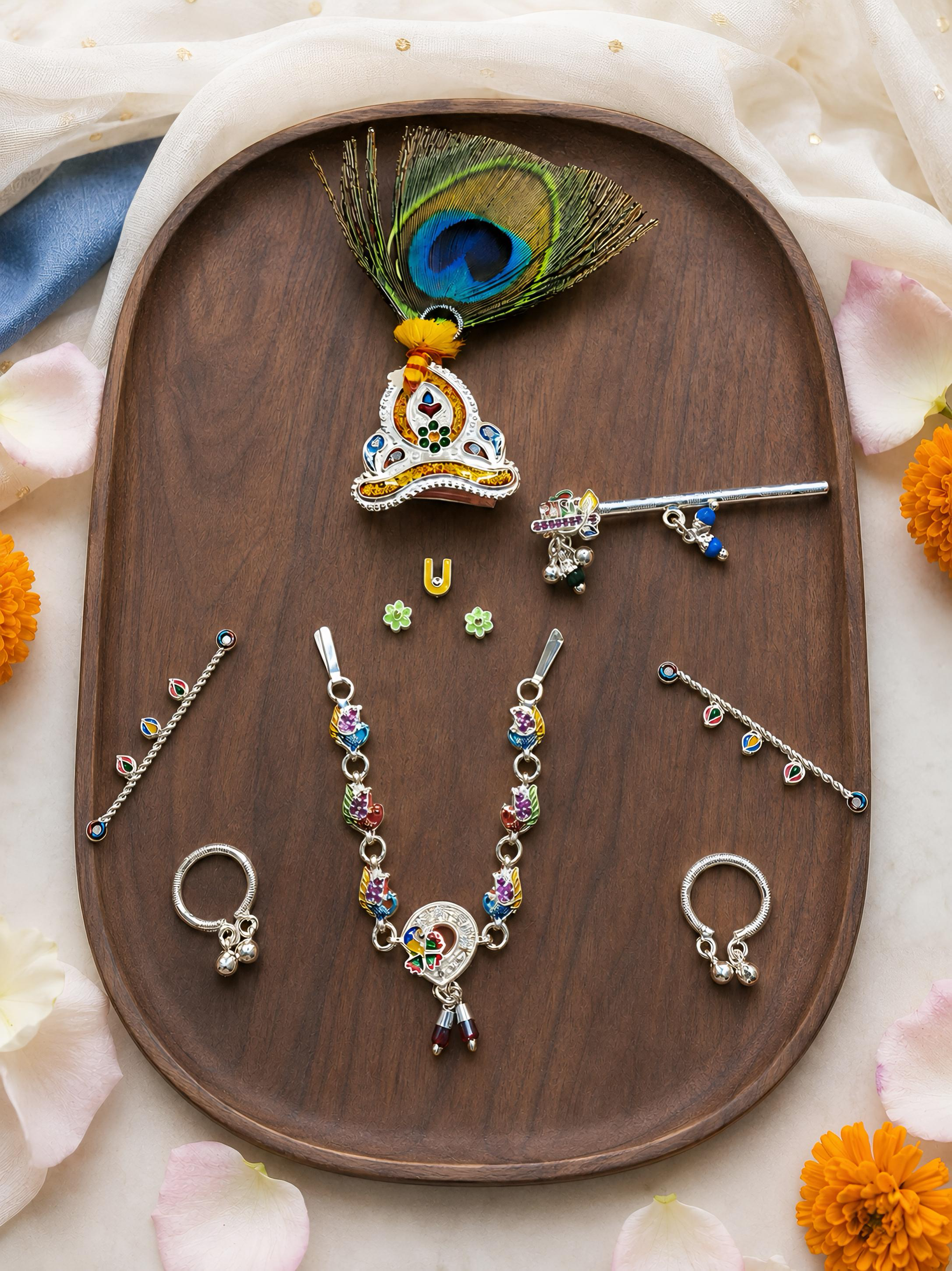 Pure Silver Antique Finish Designer Shree Laddu Gopal Ji Shringar Set