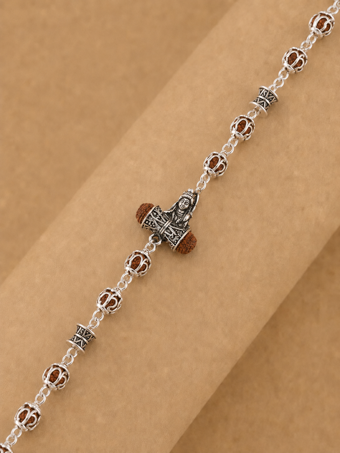Rudraksha Pure Silver Shiva Bracelet (Dambroo Beads)
