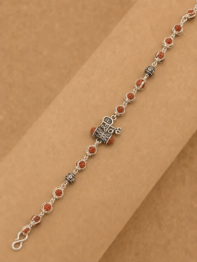 Rudraksha Pure Silver Shiva Dambroo Bracelet