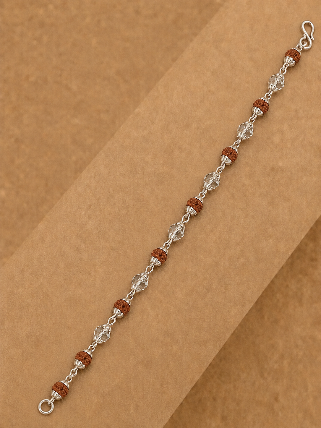 Rudraksha with Sphatik Diamond Cut Beads Silver Bracelet