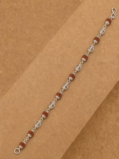 Rudraksha with Sphatik Diamond Cut Beads Silver Bracelet