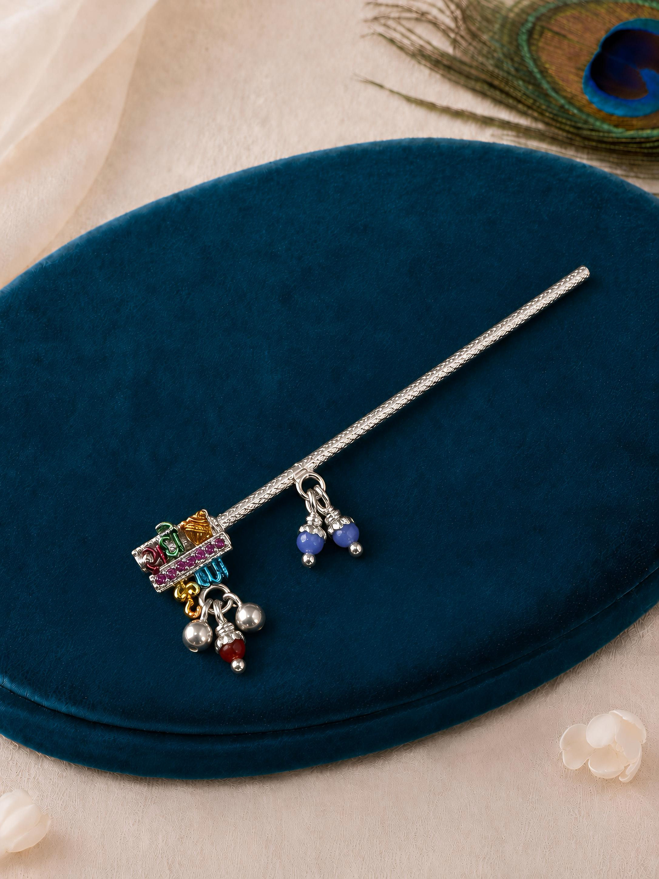 Radhe Krishna Meenakari Pure Silver Flute/ Bansuri