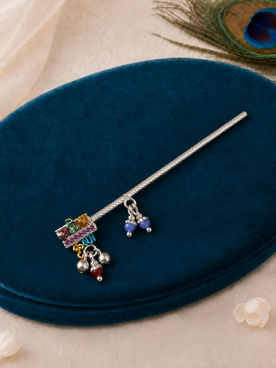 Radhe Krishna Meenakari Pure Silver Flute/ Bansuri