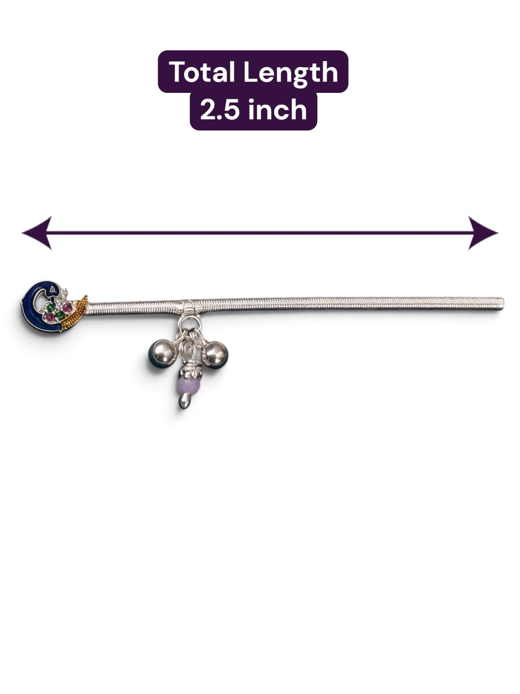Peacock Motif Pure Silver Bansuri with Ghungroo