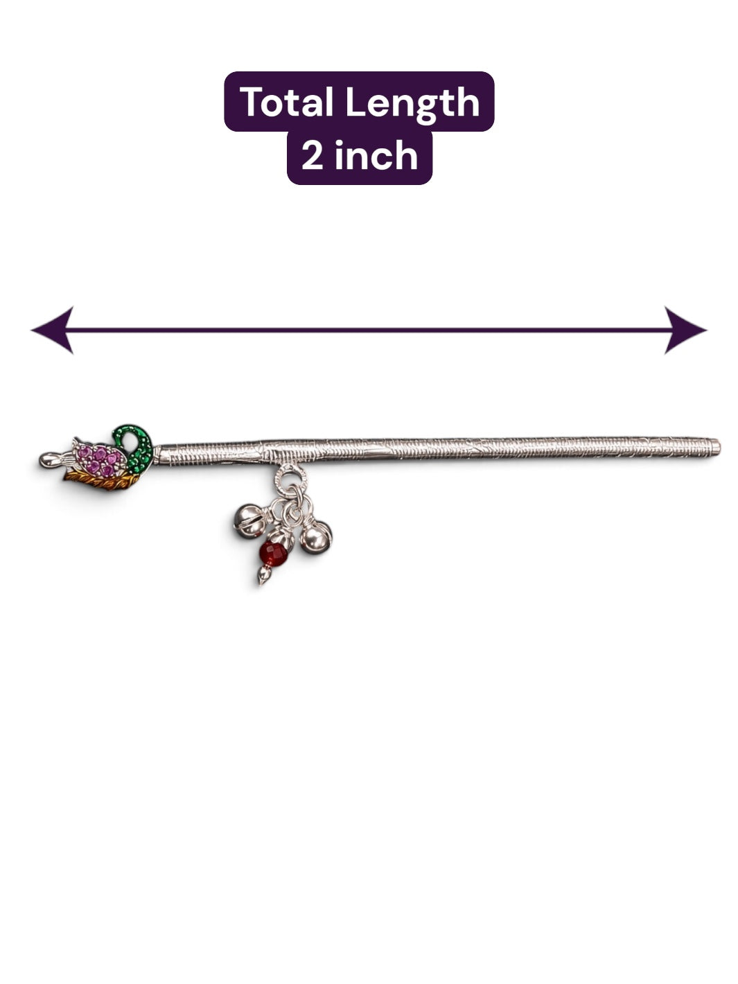 Peacock Motif Pure 925 Silver Bansuri with Ghungroo