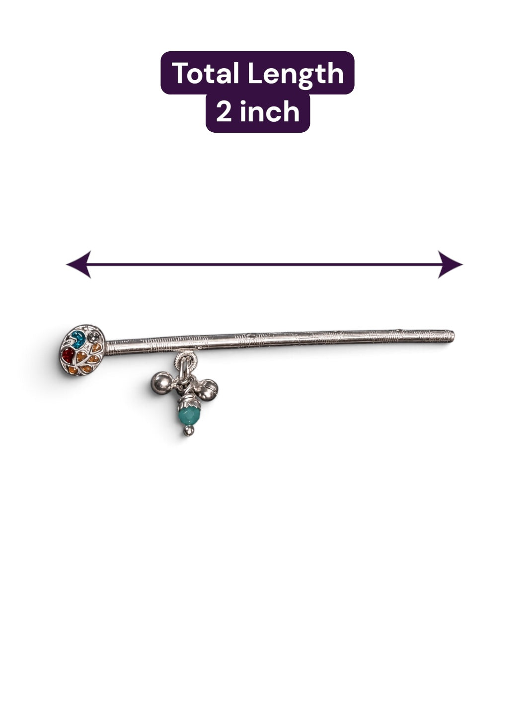 Laddu Gopal Multicolour Enamel Pure Silver Bansuri with Ghungroo