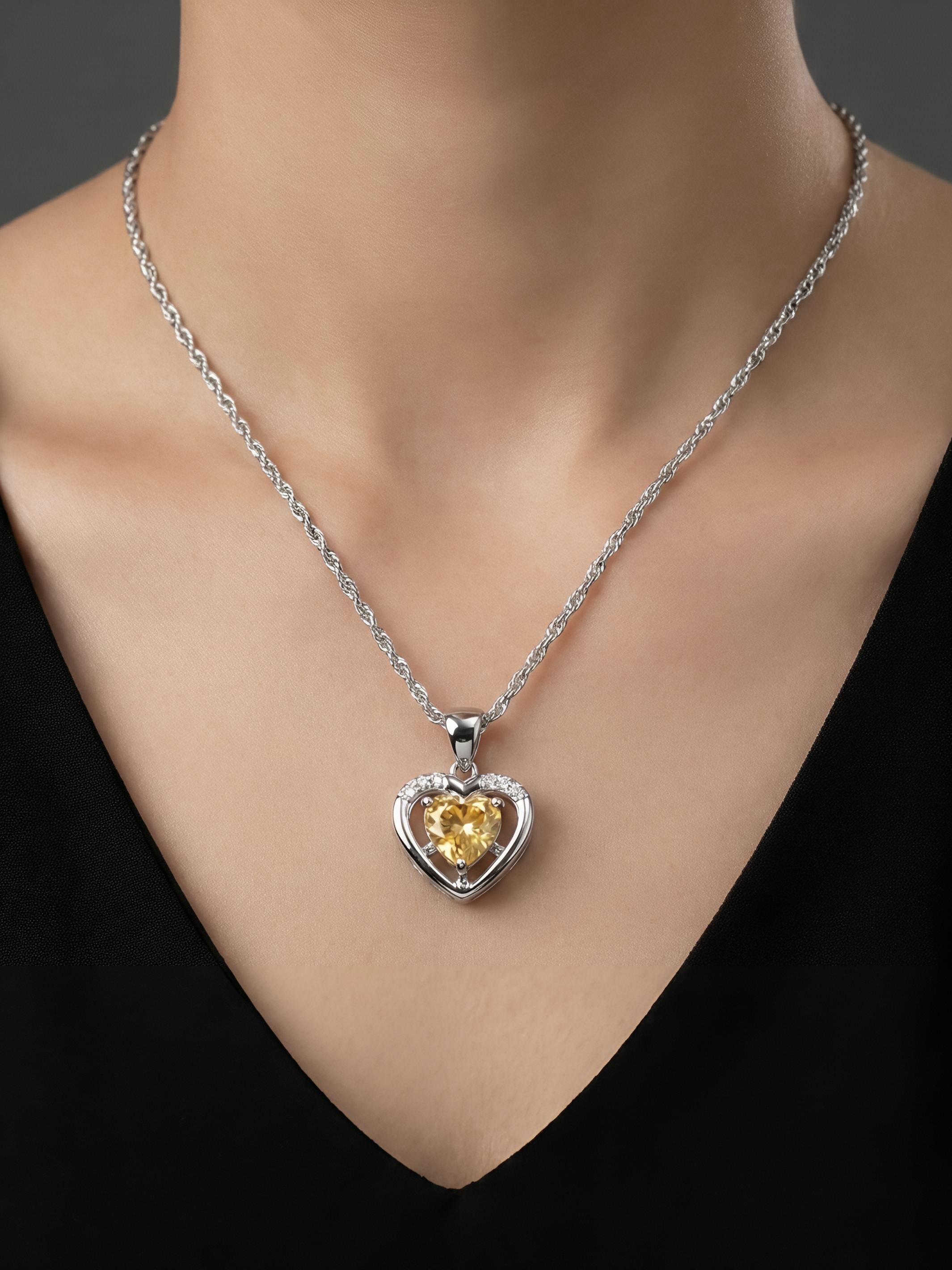 Sterling Silver Honey Moon Yellow Heart Pendant