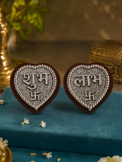 Pure 999 Antique Finish Silver Pan Shaped Shubh Laabh