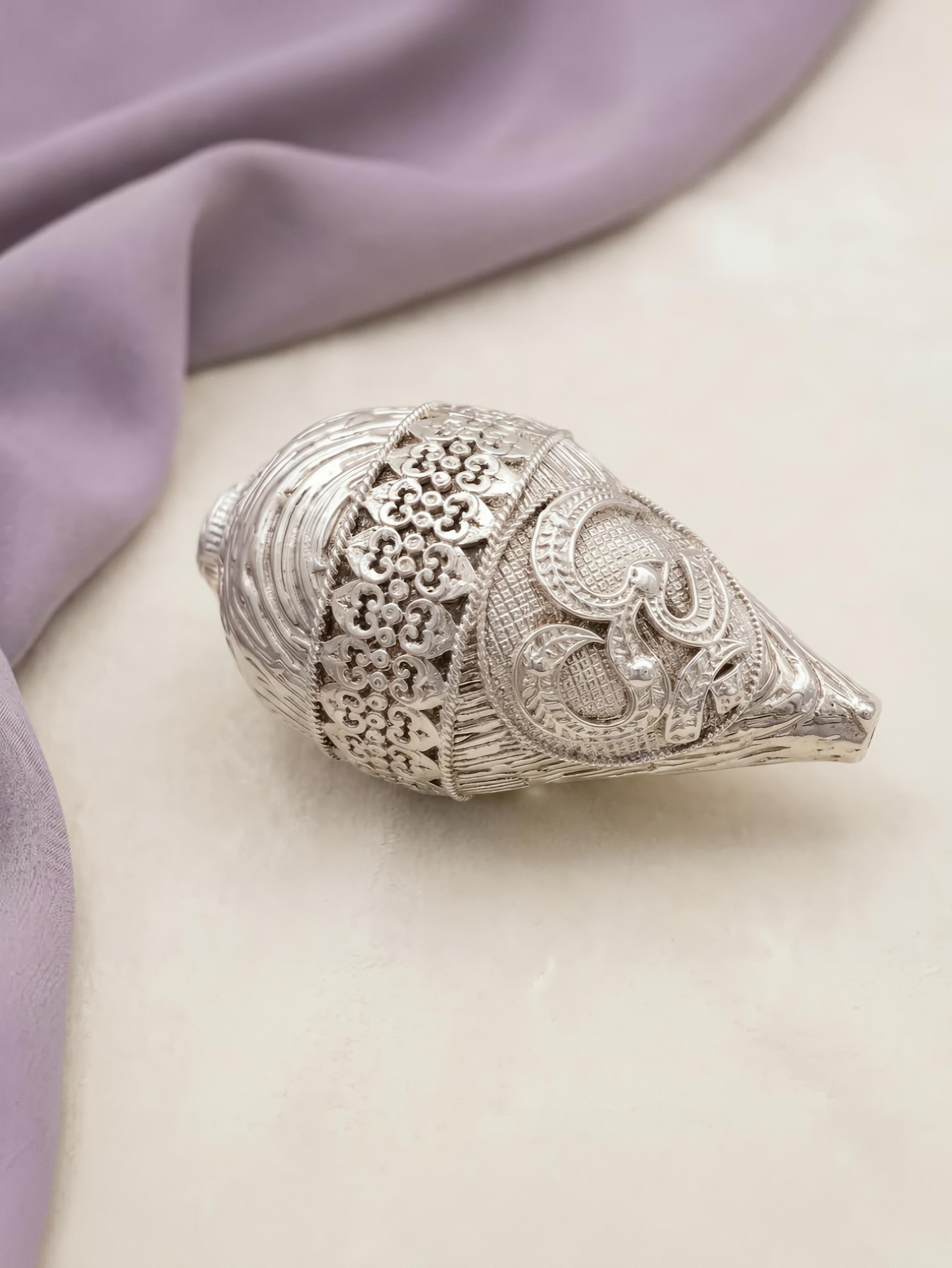 Pure 999 Antique Finish Silver Nariyal/ Coconut with wooden base