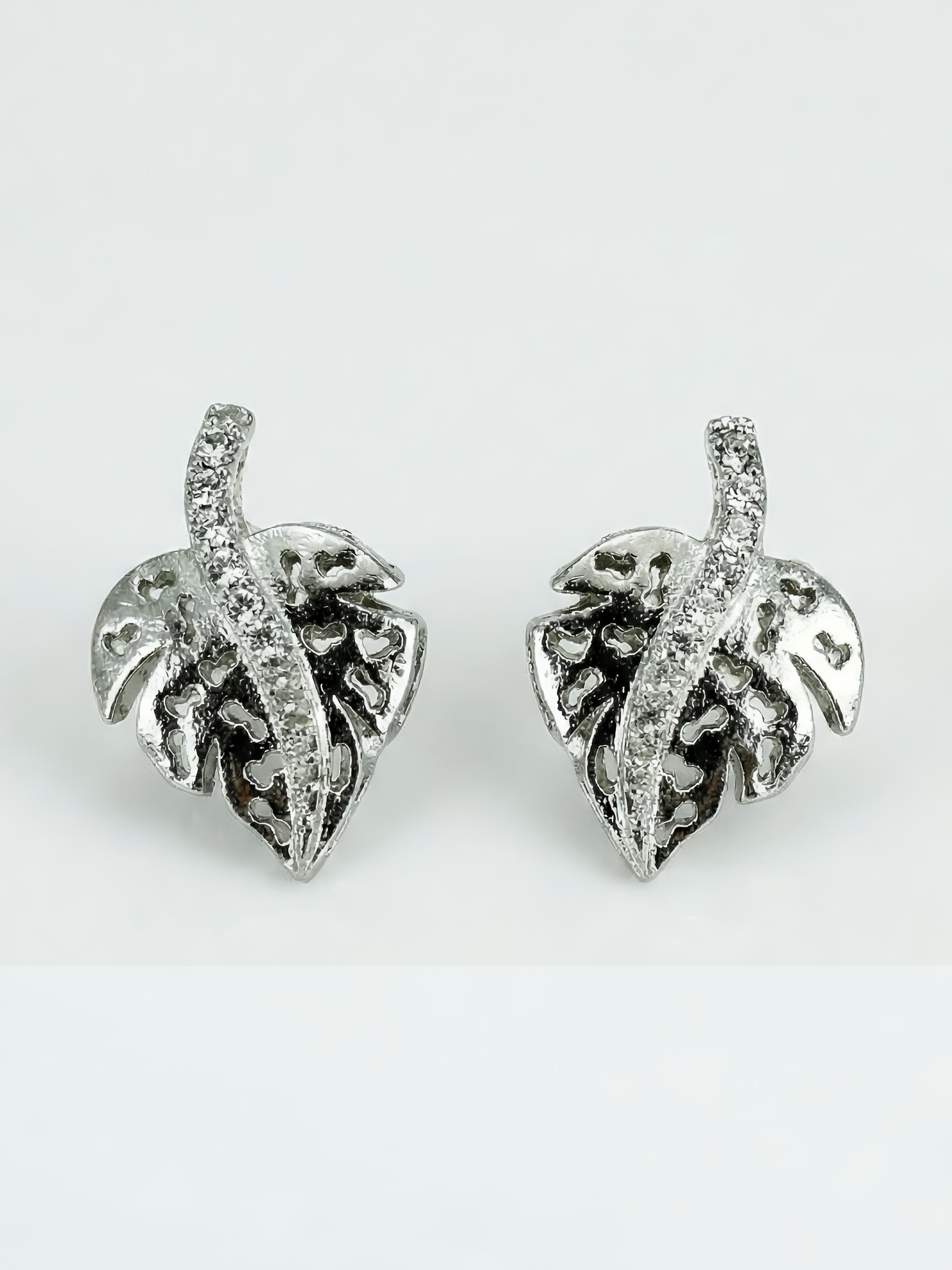 Dazzling Crystal Leaf Silver Pure Silver Earring