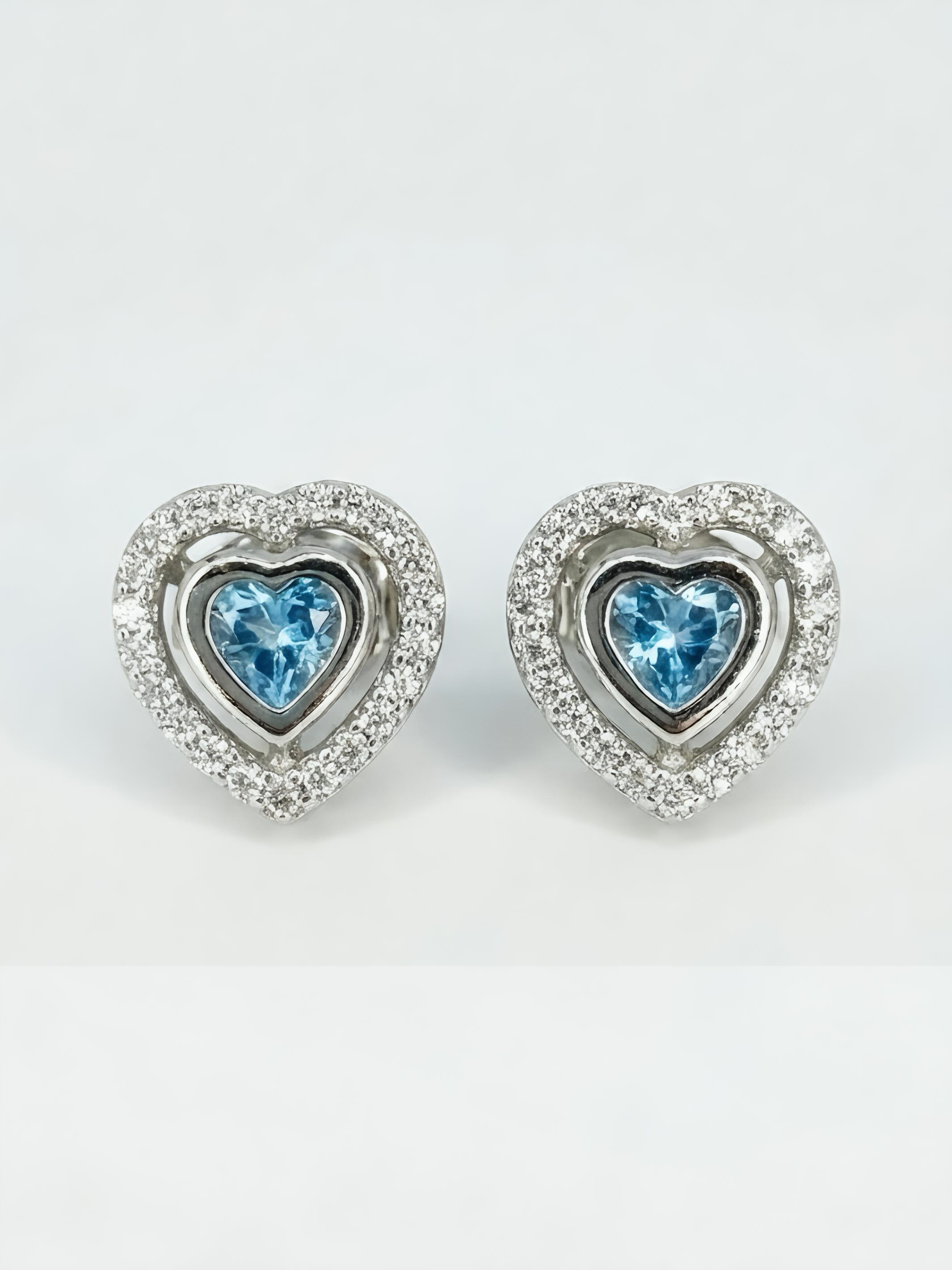 Blue Topaz Heart Pure Silver Earring