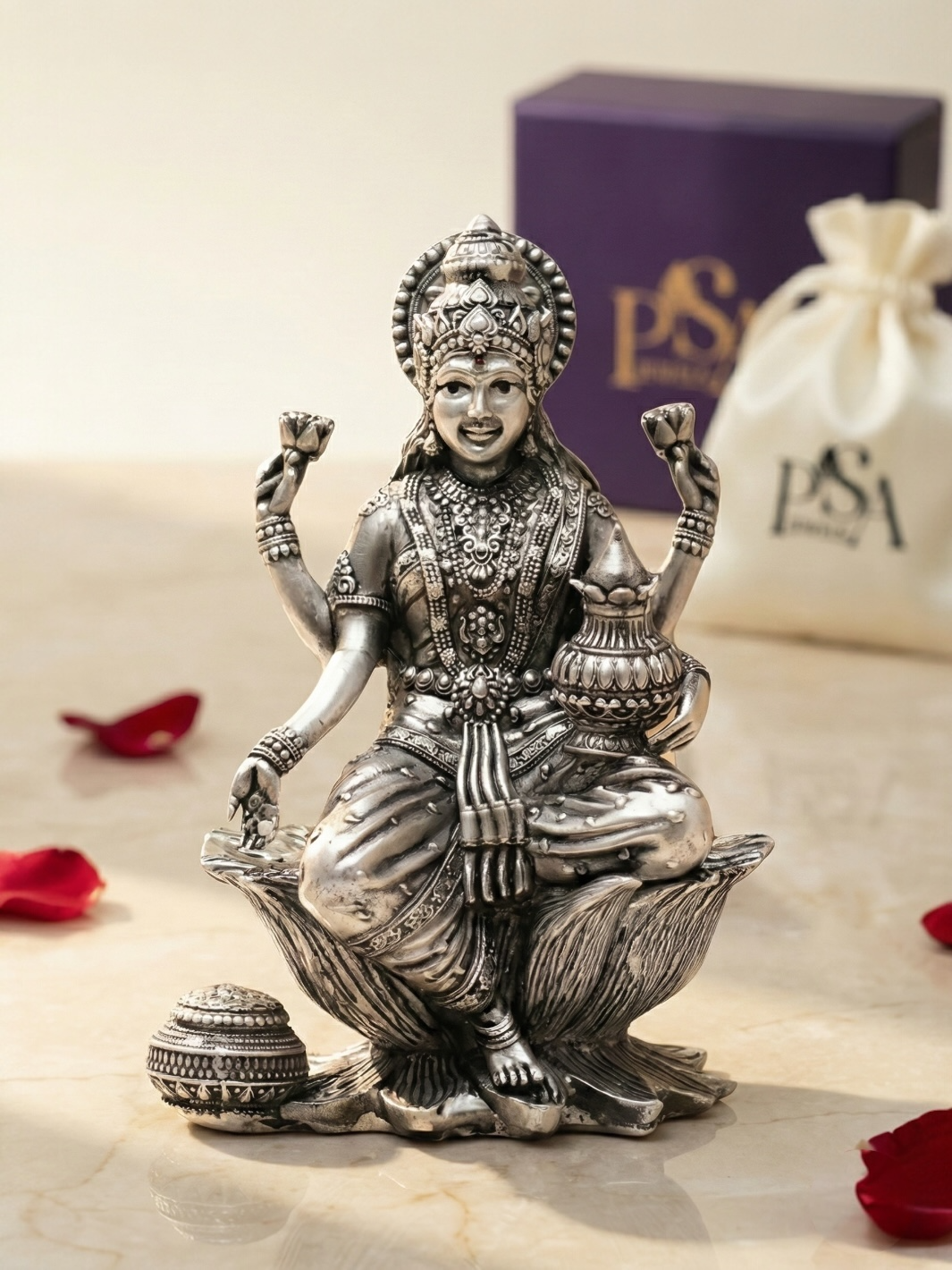 Pure Antique Silver Lakshmi Idol