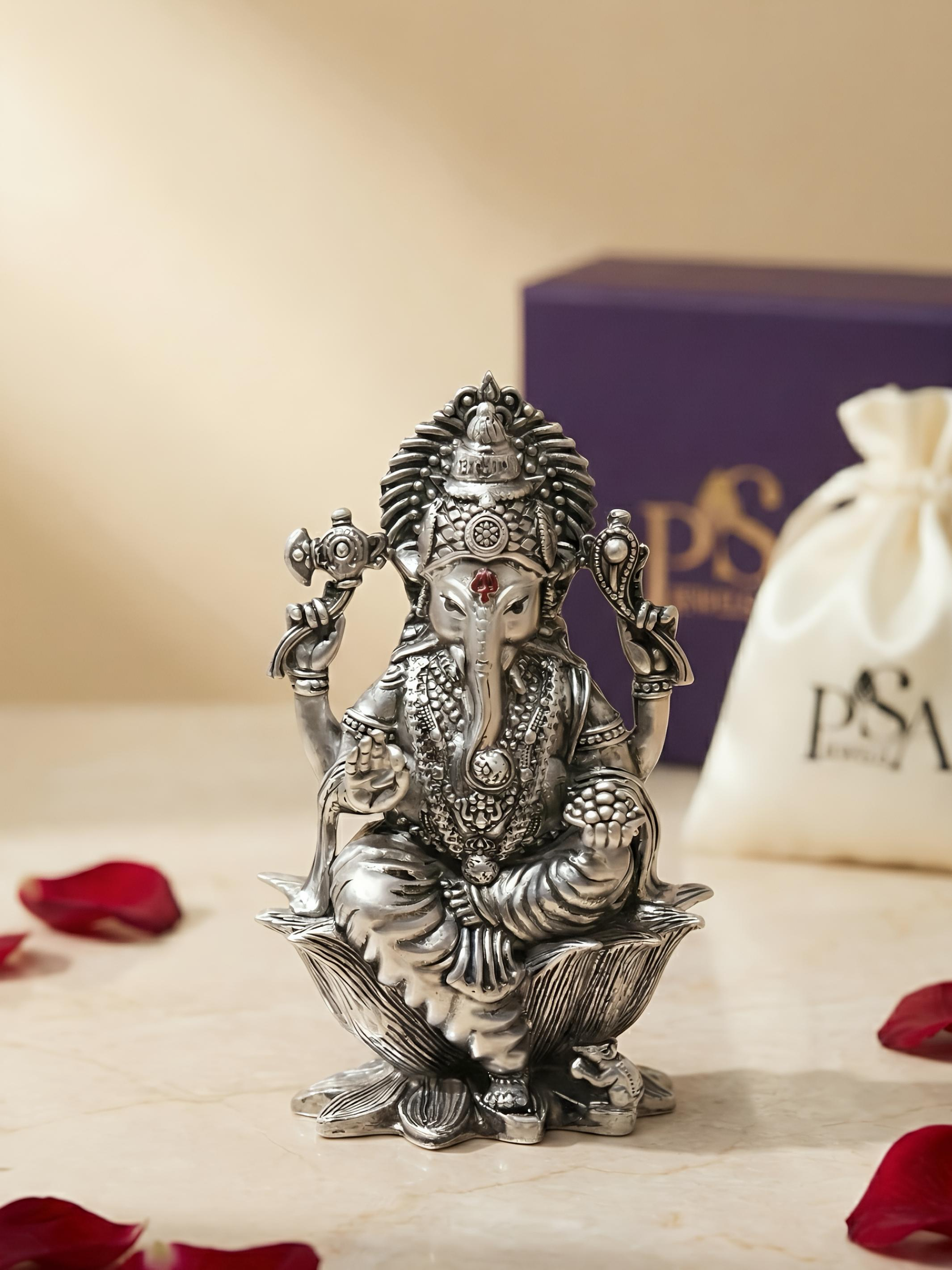 Lord Ganesh Pure Antique Silver 3d Idol