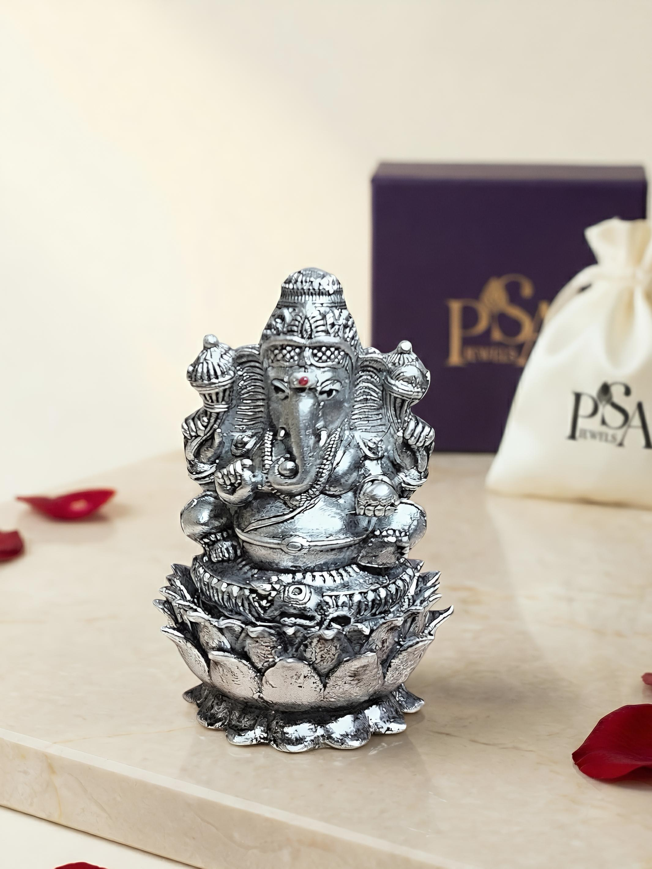 Lord Ganesh Pure Antique Silver 3d Idol