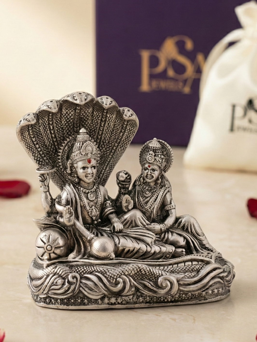 Pure Silver Antique Vishnu Lakshmi  Idol