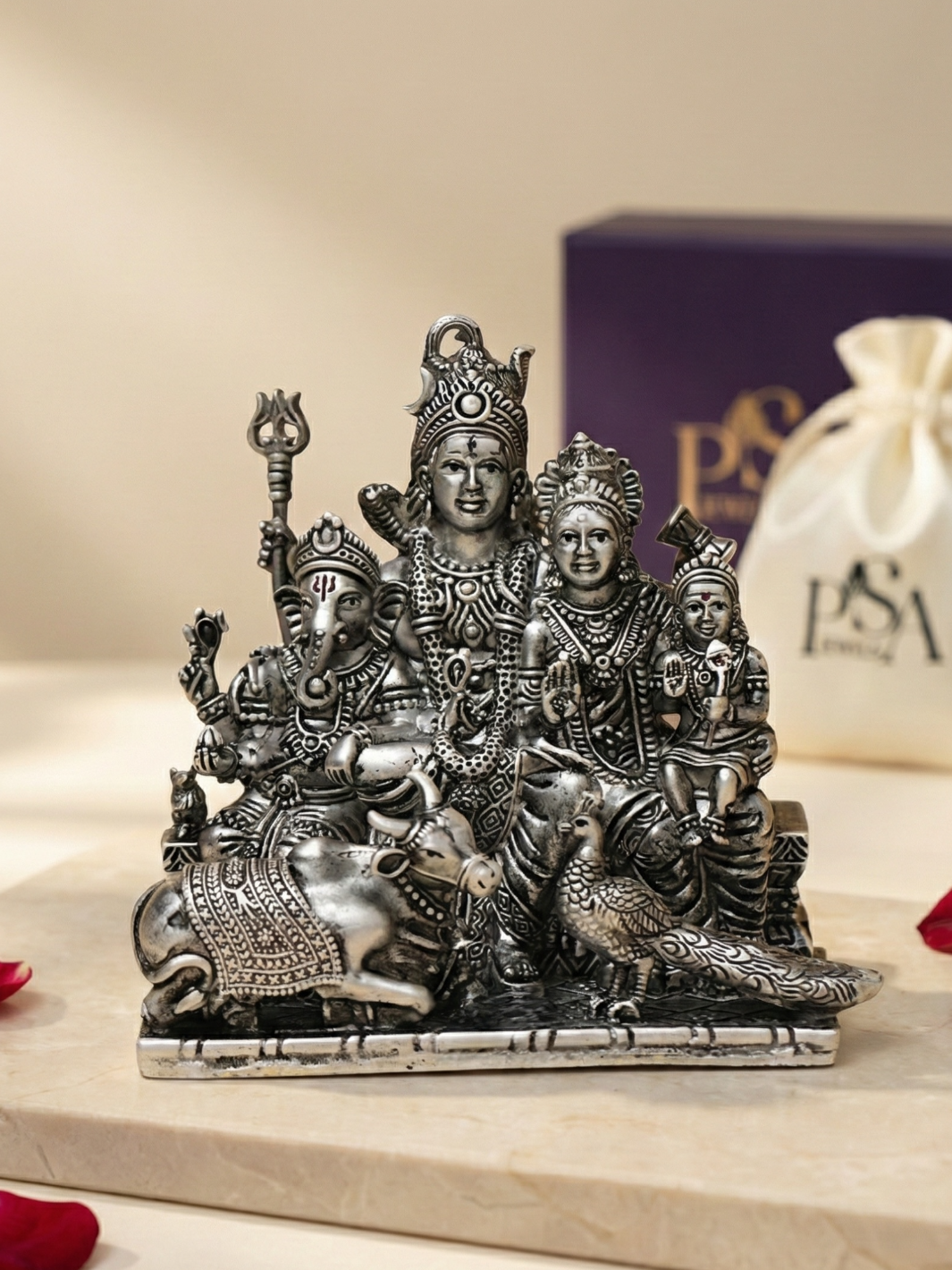 Pure Silver Antique Shivaparivaar Idol