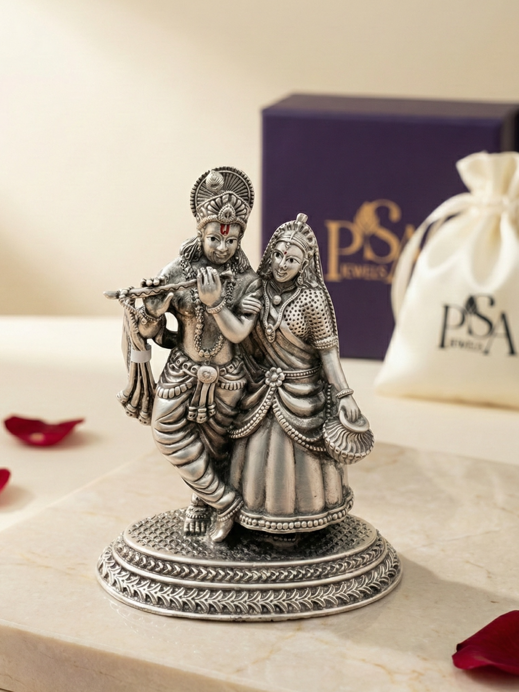 Pure Silver Antique Finish Radha Krishna Idol