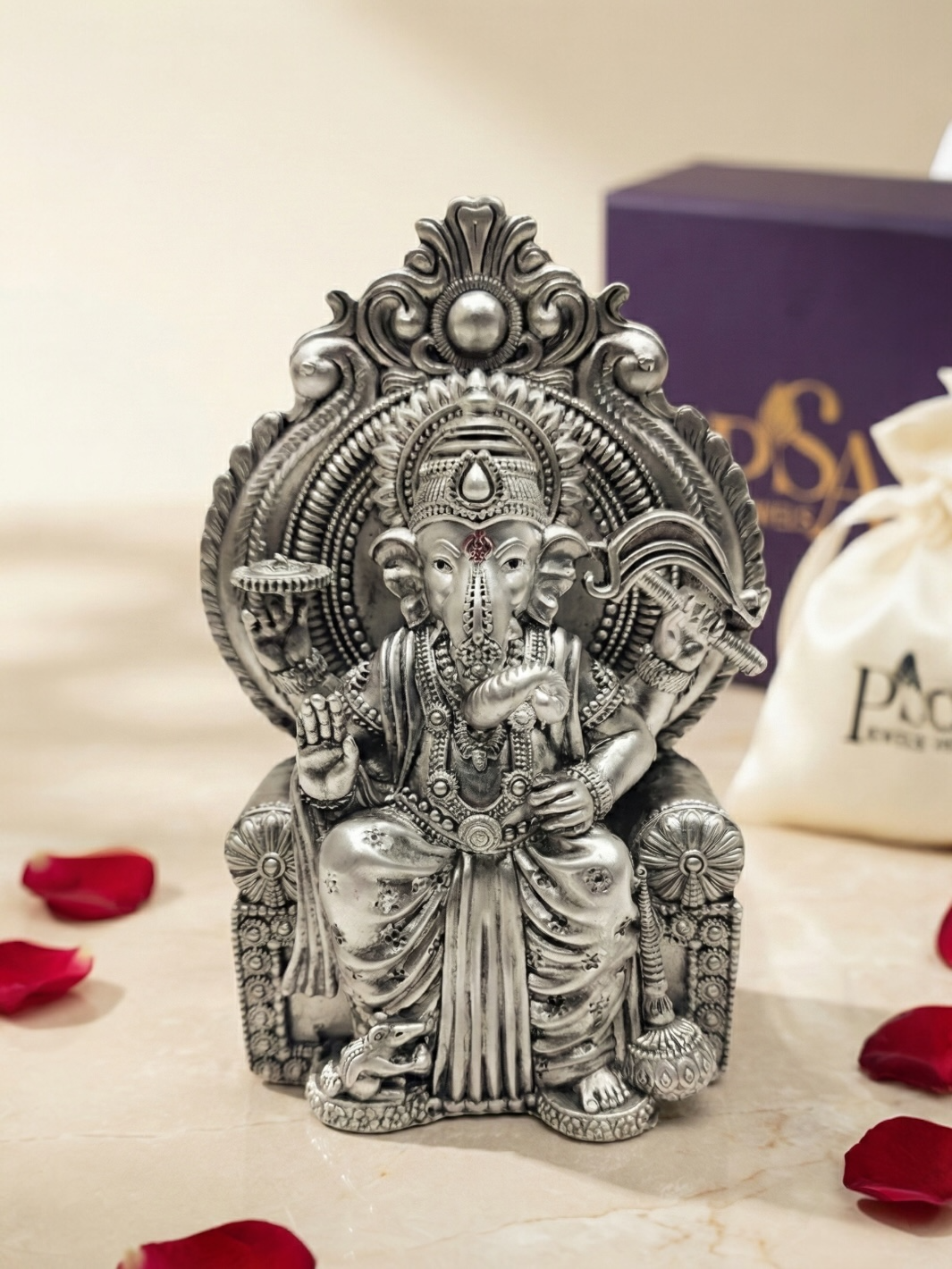 Pure Silver Antique Finish Lalbaugcha Raja Ganesha Idol