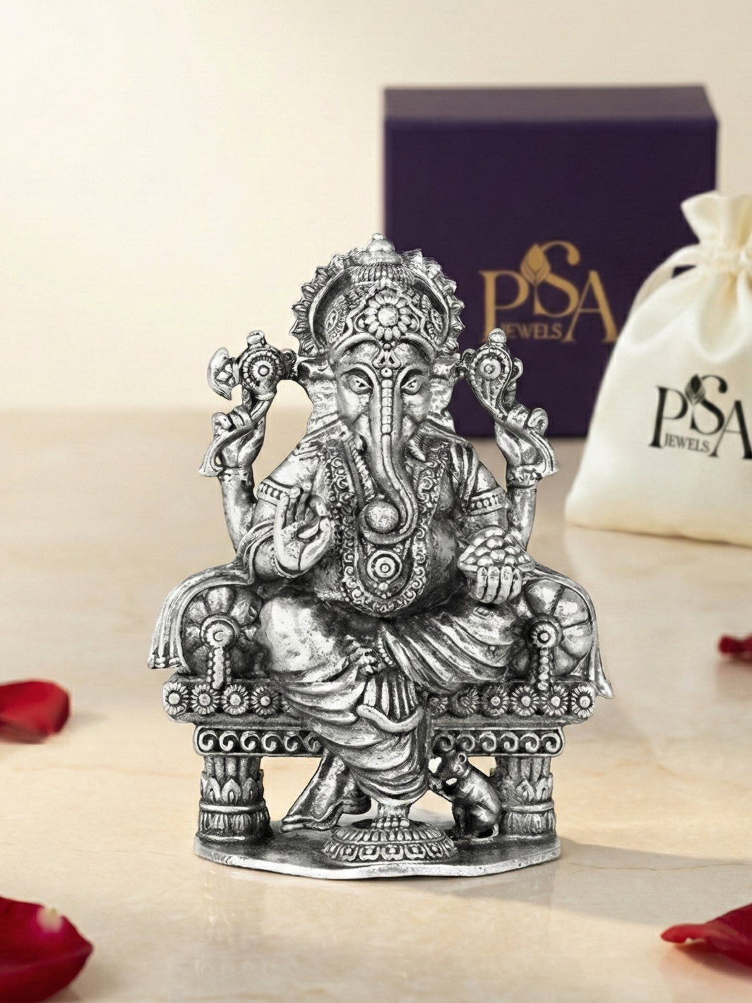 Almighty Lord Ganesh Pure Silver Antique 3d Idol