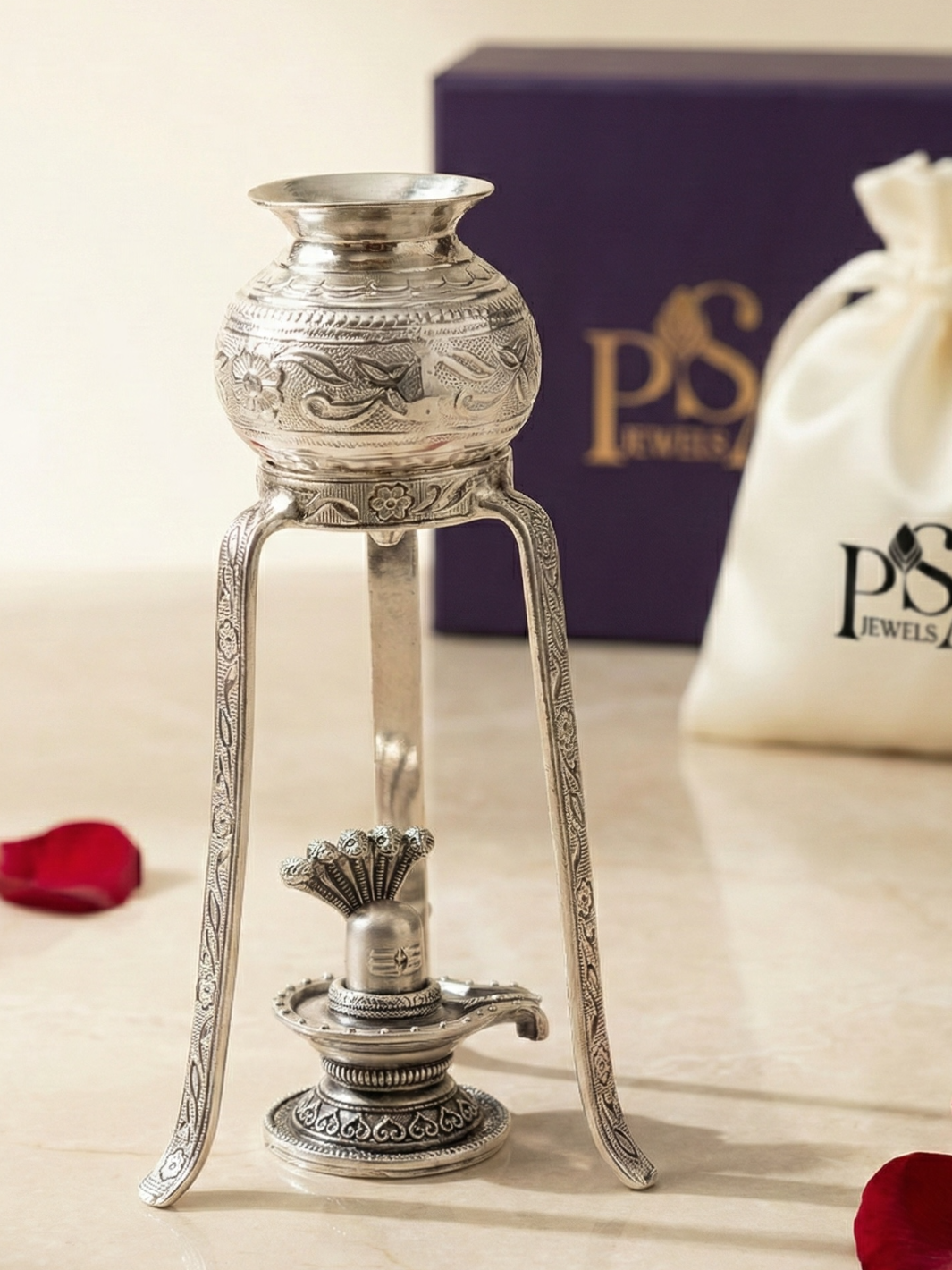 Pure Silver Lord Shivaling with abhishekam jaladhara set