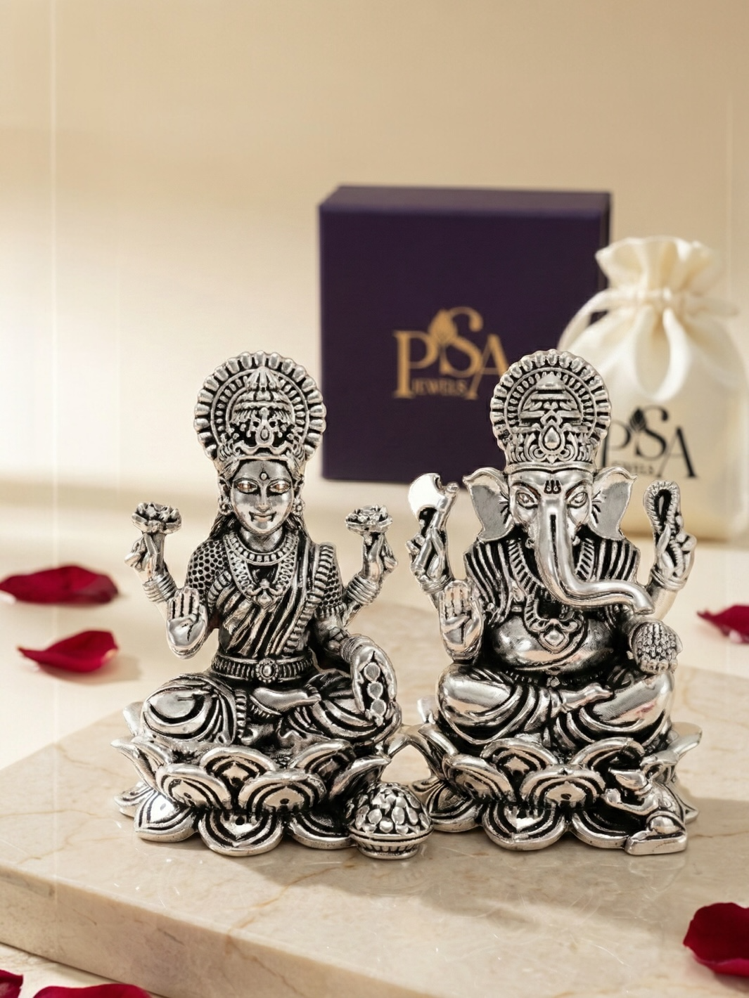 Pure Silver Laxmiji Ganeshji Idol