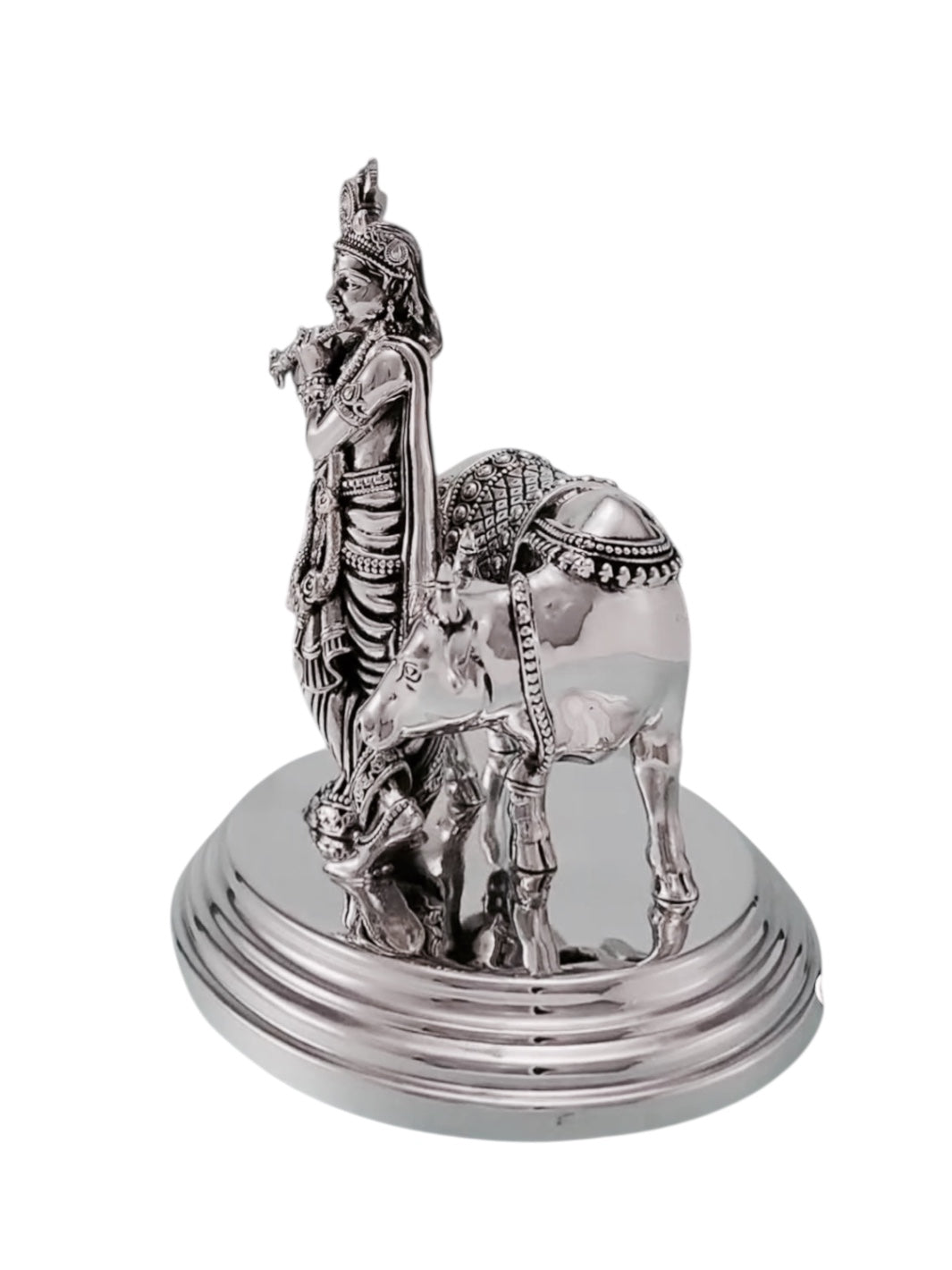 Pure Silver Krishna With Cow Idol
