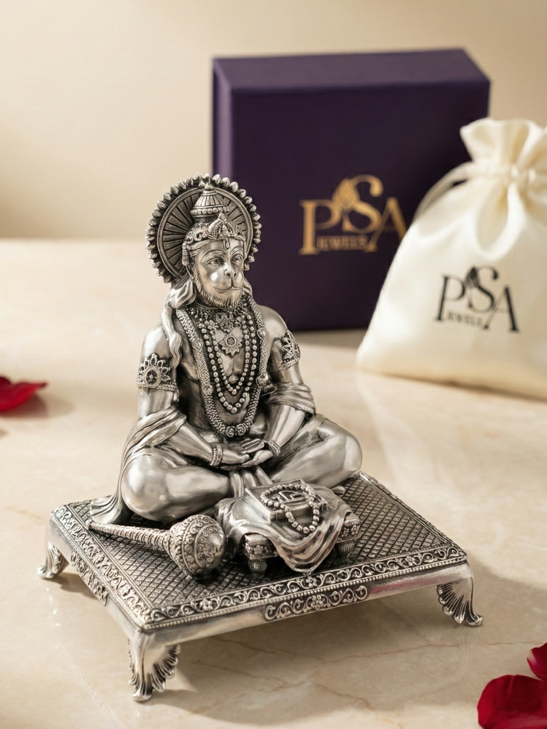 Pure Silver Hanuman Dhyan Mudra Idol