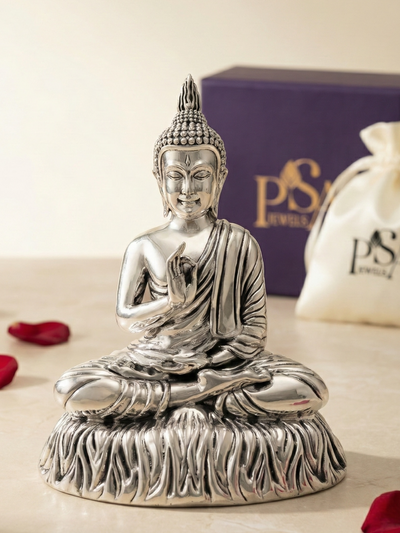 Pure Silver Antique Finish Buddhaji Idol