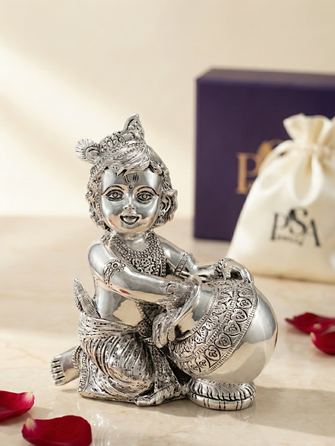 Pure Silver Makhan Chor Krishna Idol
