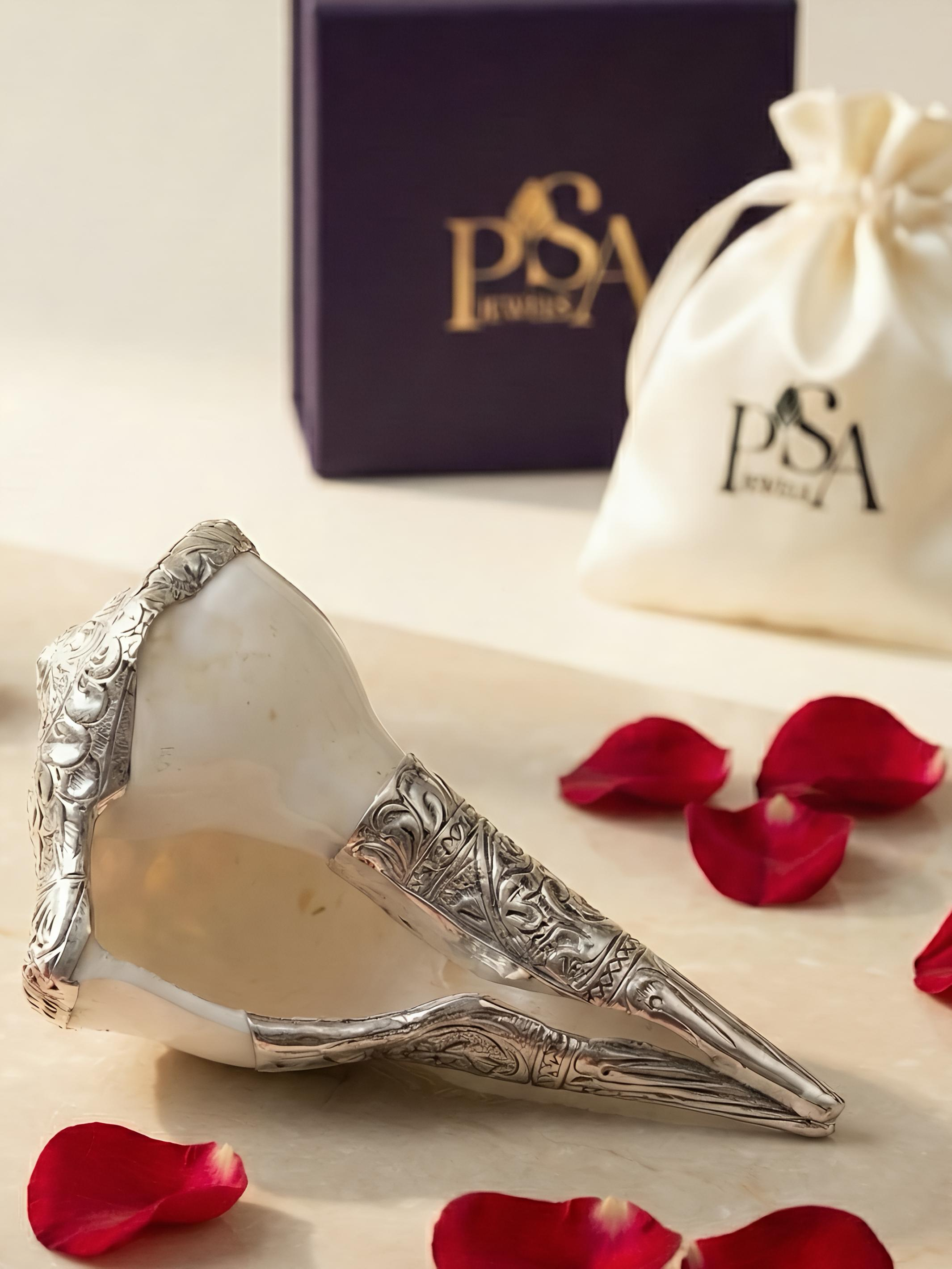 Pure Silver Original Sea Dakshinavarti Shankh Conch Shell