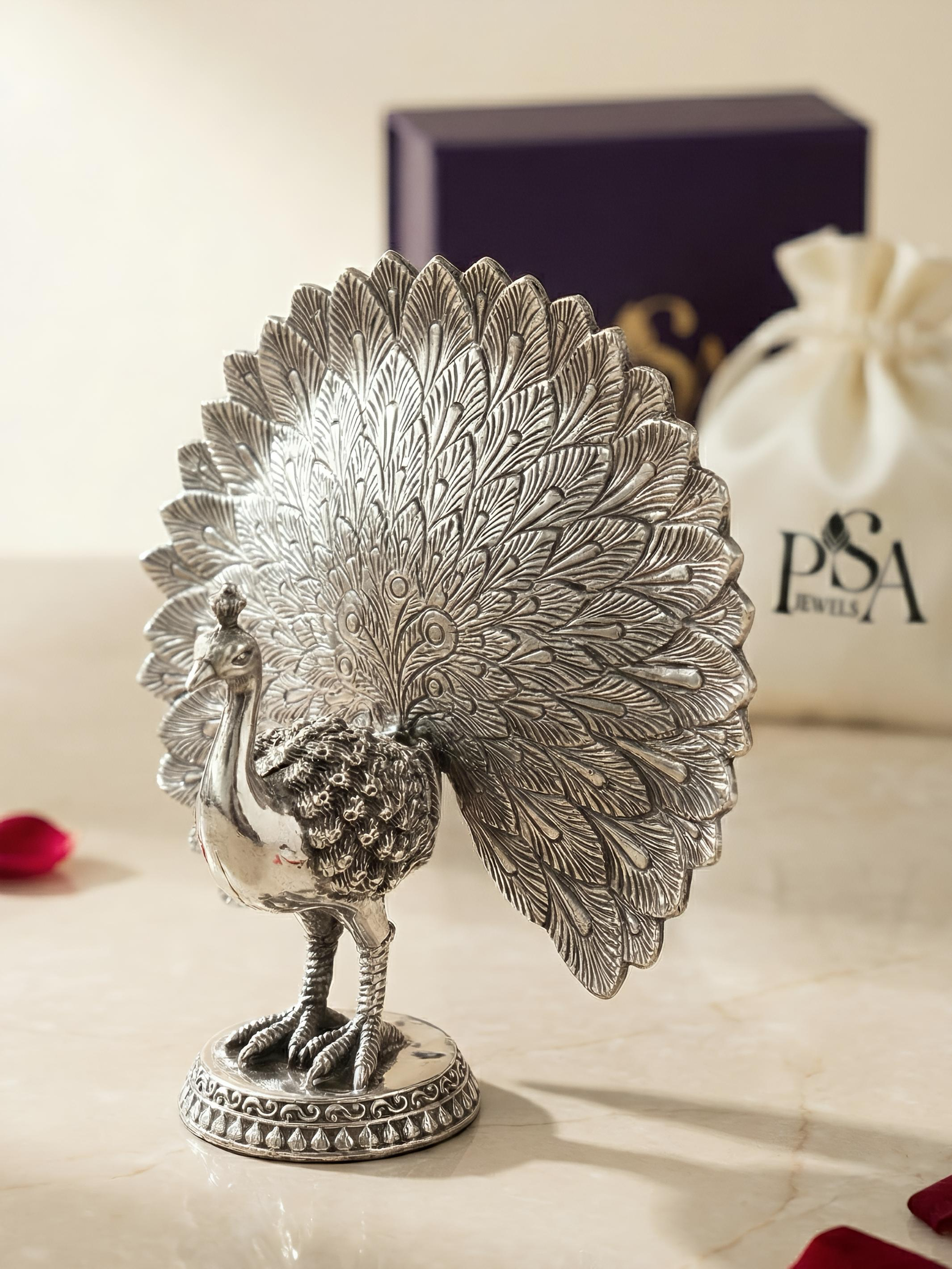 Pure Silver Dancing Peacock Idol