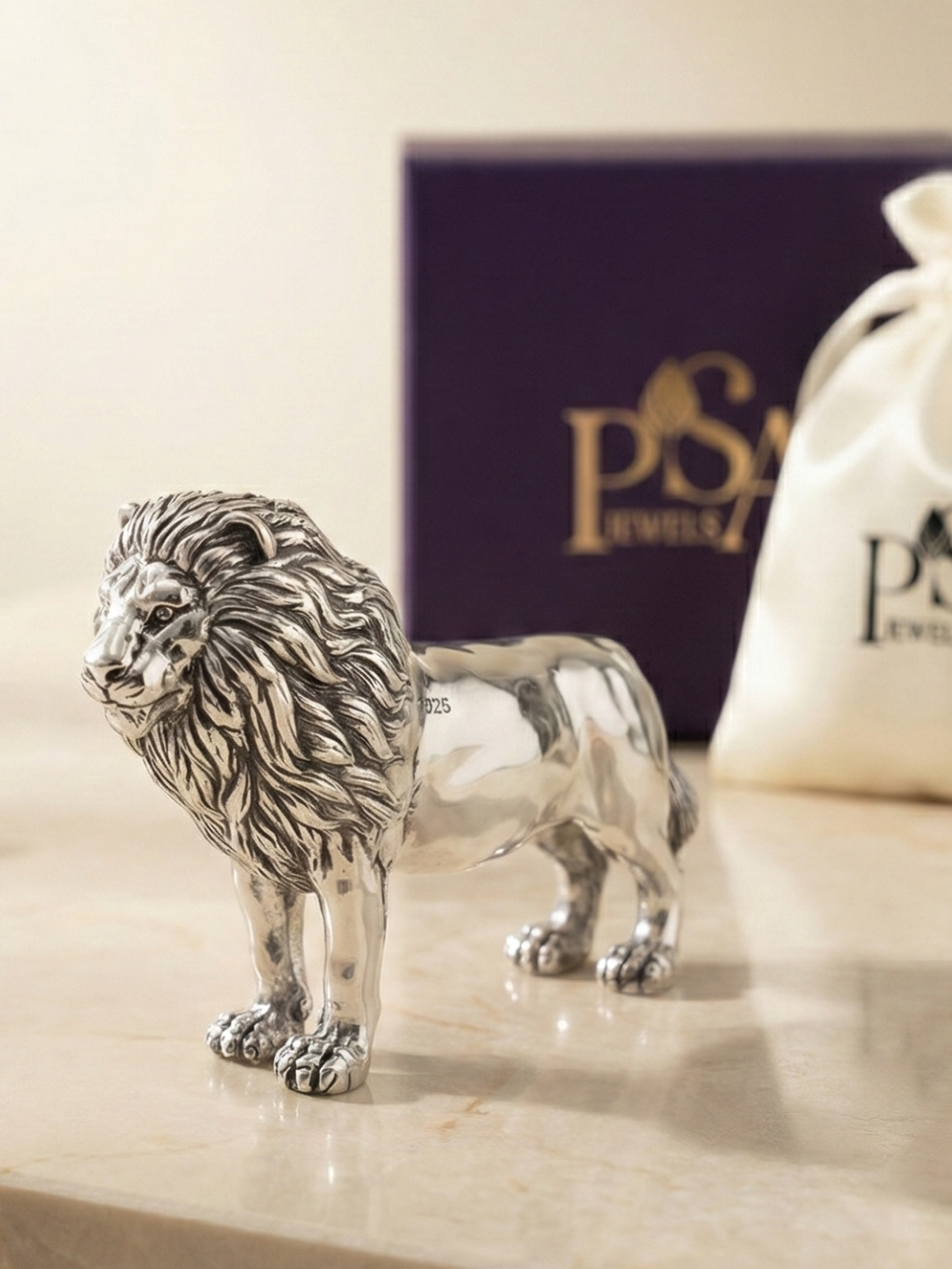 Pure Silver Standing Lion Idol