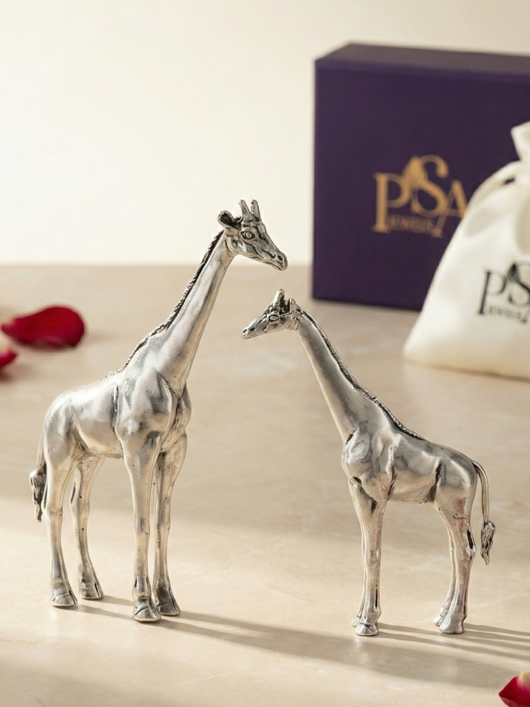 Pure Silver Giraffe Pair Idol