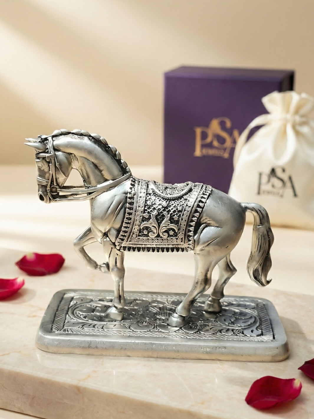 Pure Silver Horse Idol with Stand