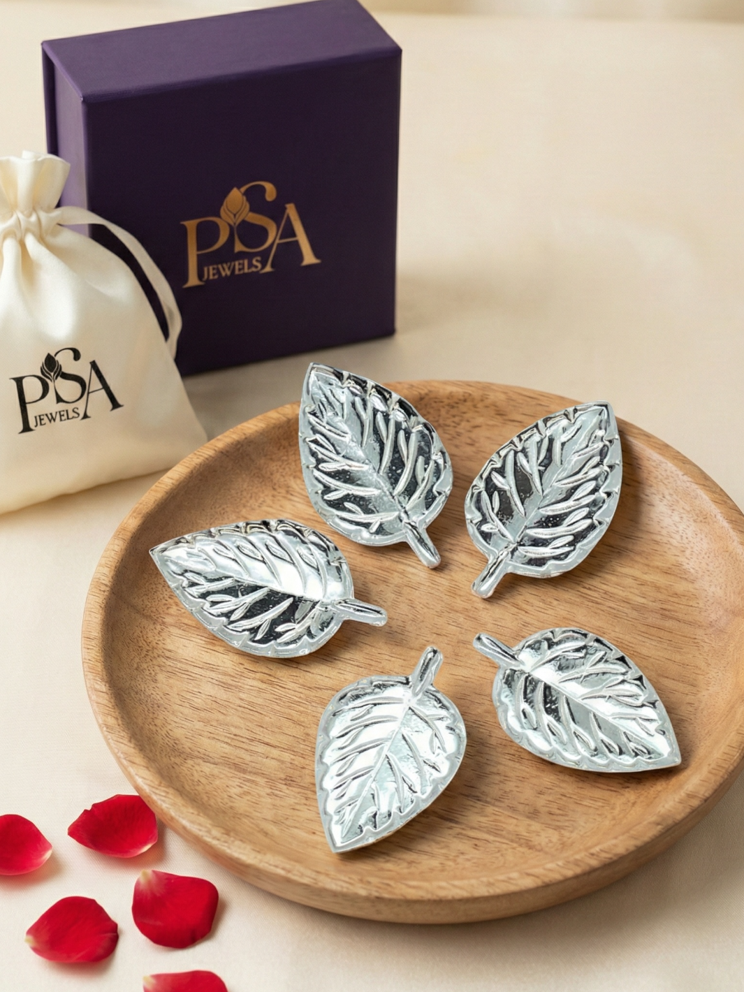 Pure Silver Tulsi Patta/ Holy Basil (5 Leaves)