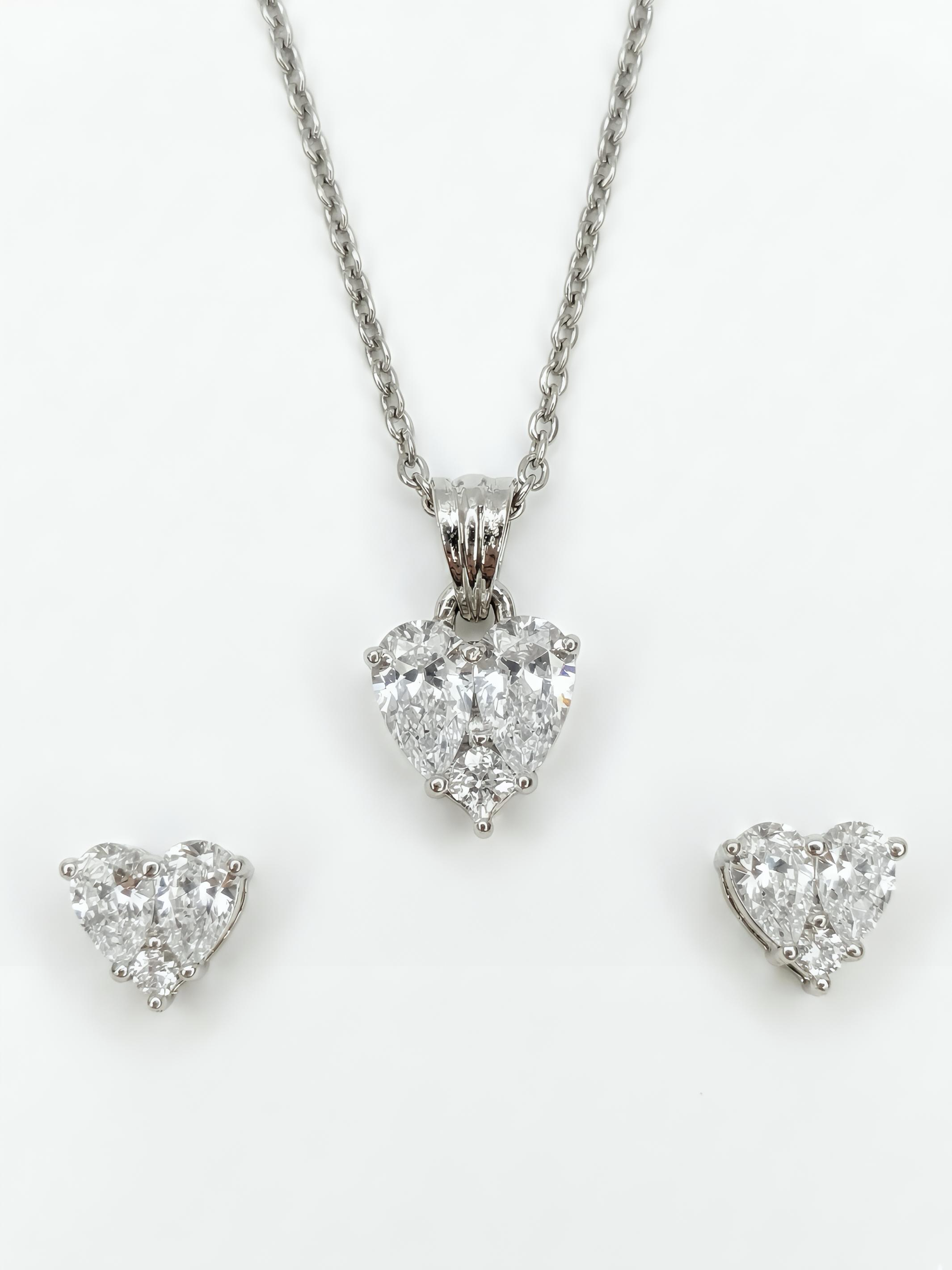 Sterling Silver Large Stone  Heart Pendant Set