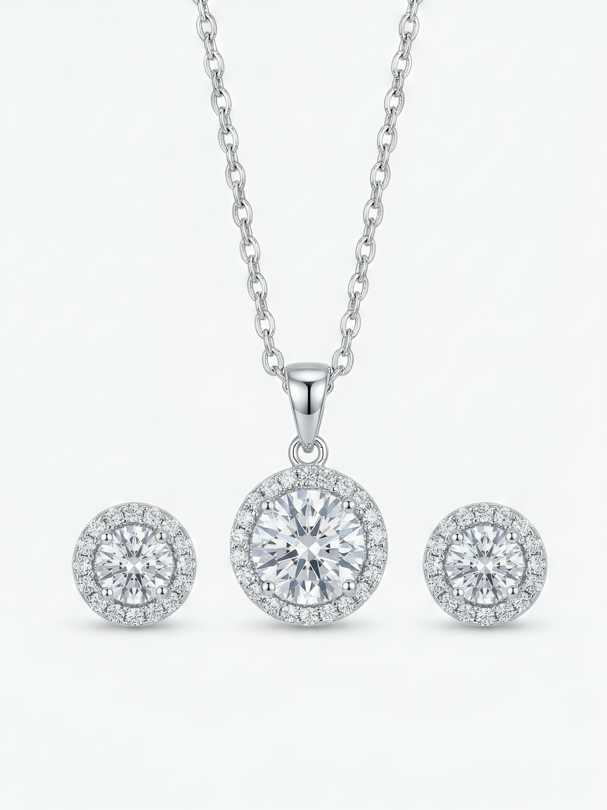 Sterling Silver Moment Wish Halo Moissanite Pendant Set