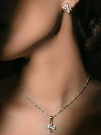 Sterling Silver Looped Clover Pendant Set