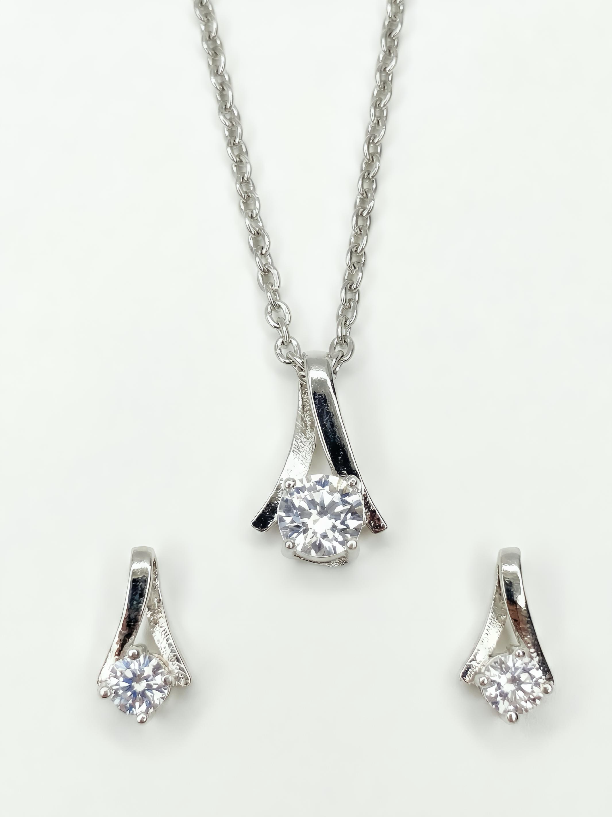 Sterling Silver Cross Ribbon Pendant Set