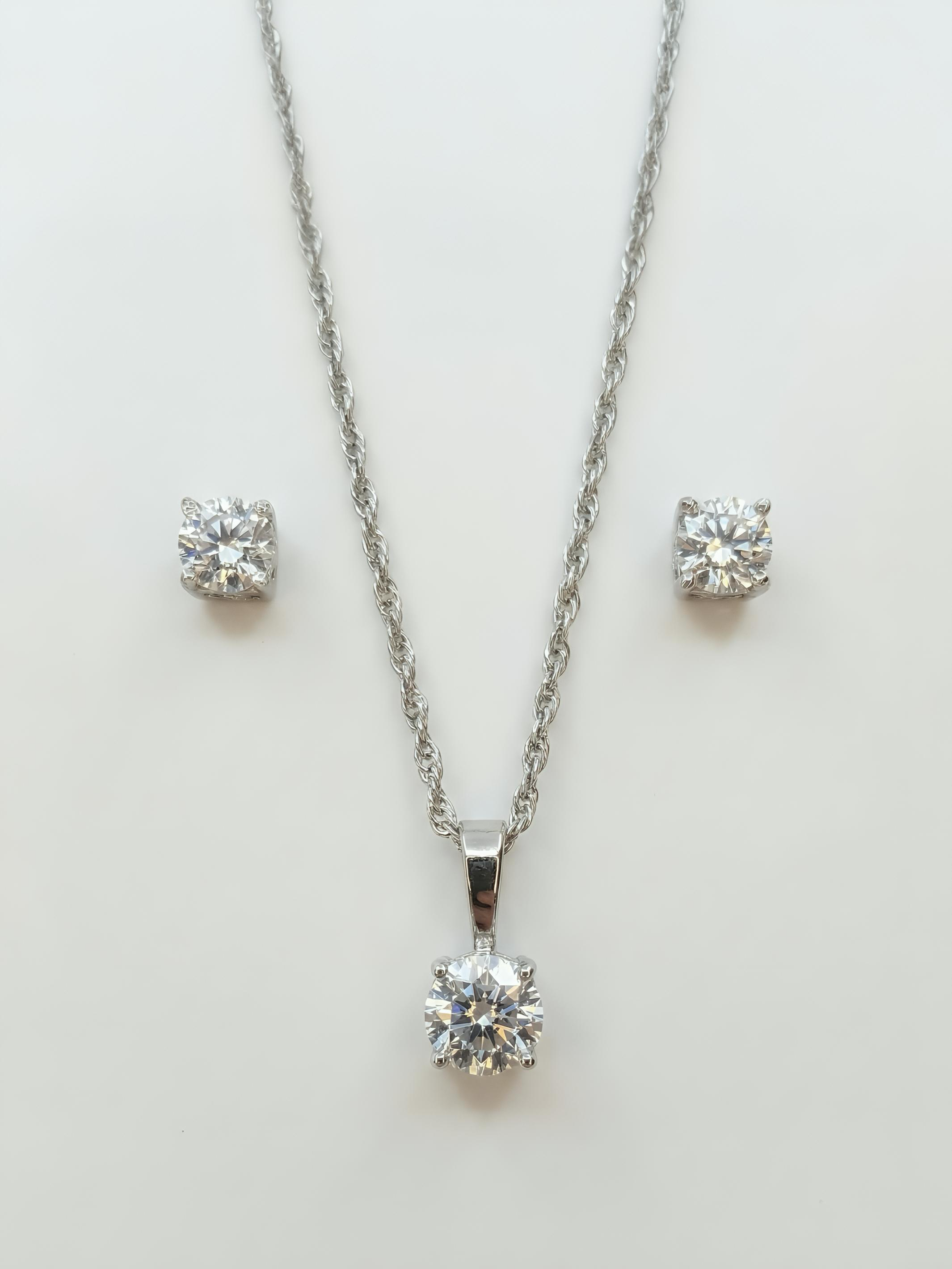 Sterling Silver Solitaire Studded Pendant Set