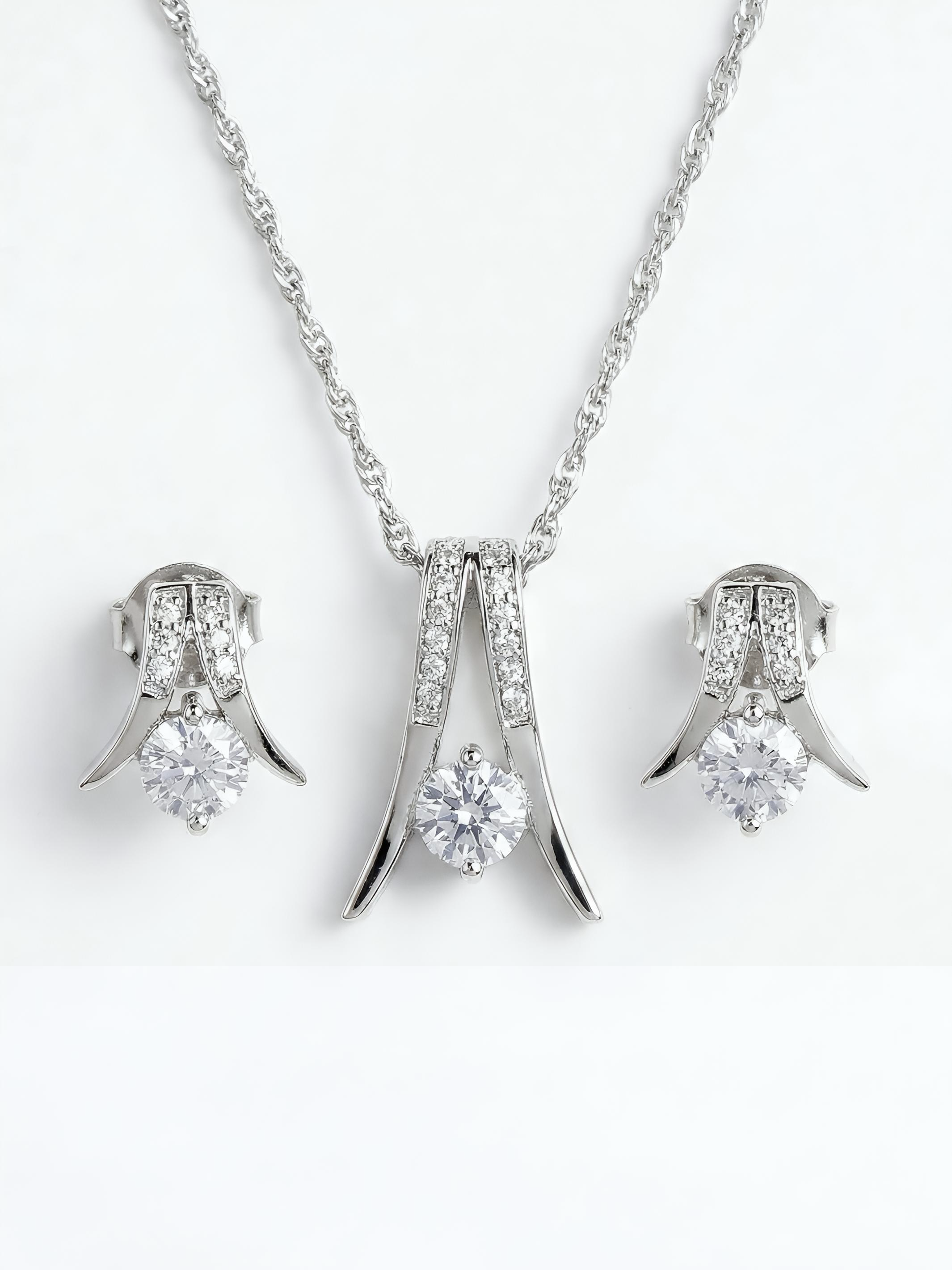Eiffel Tower Sterling Silver Pendant Set