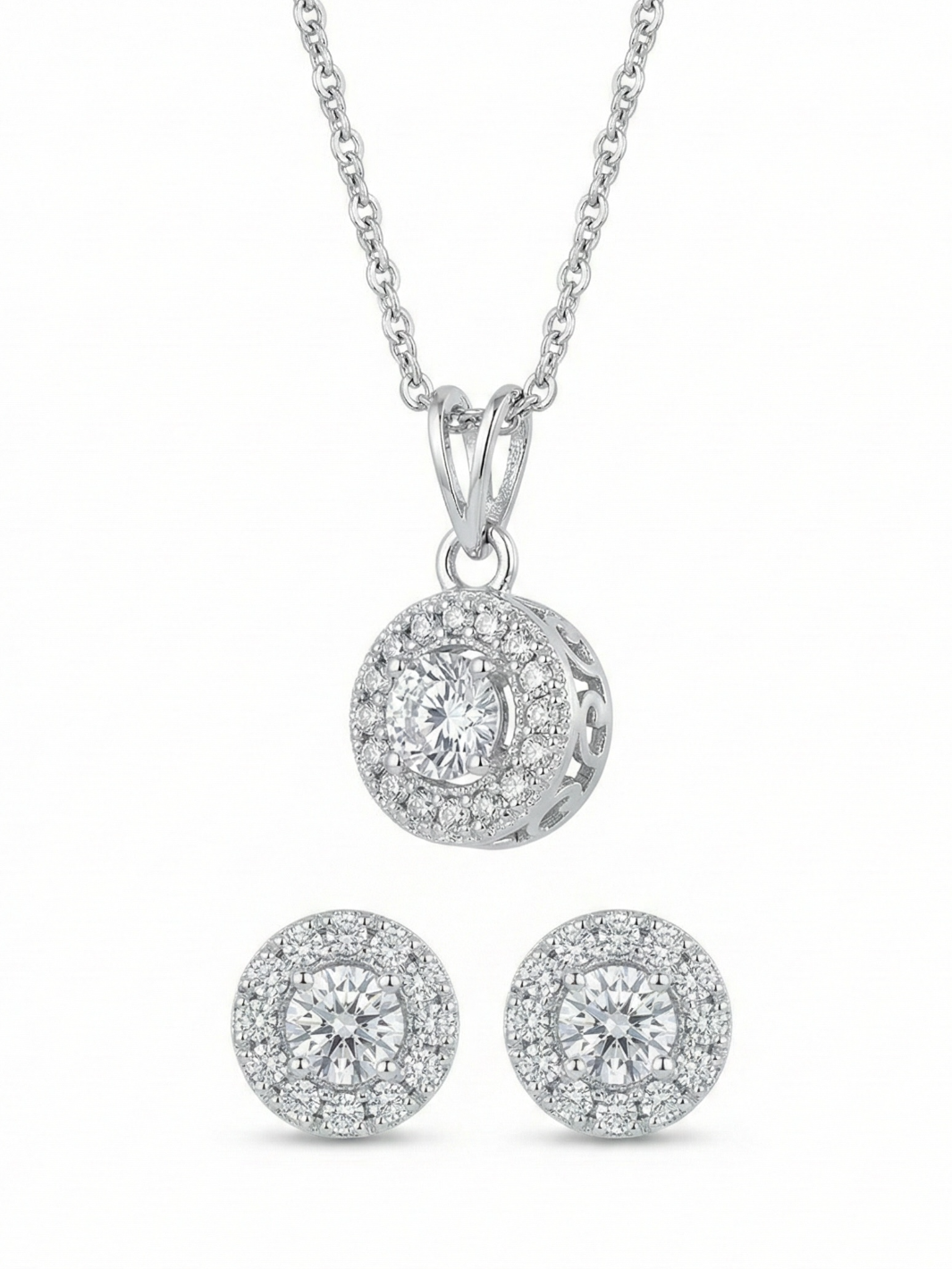 Round Shaped Sterling Silver Pendant Set
