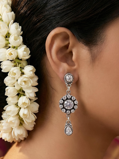 White Stone Dangling Pure Silver Earring