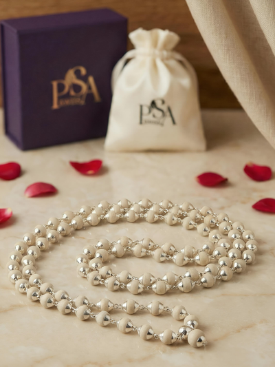 Tulsi Solid beads Pure Silver Japa Mala/ Chain -- 108 beads