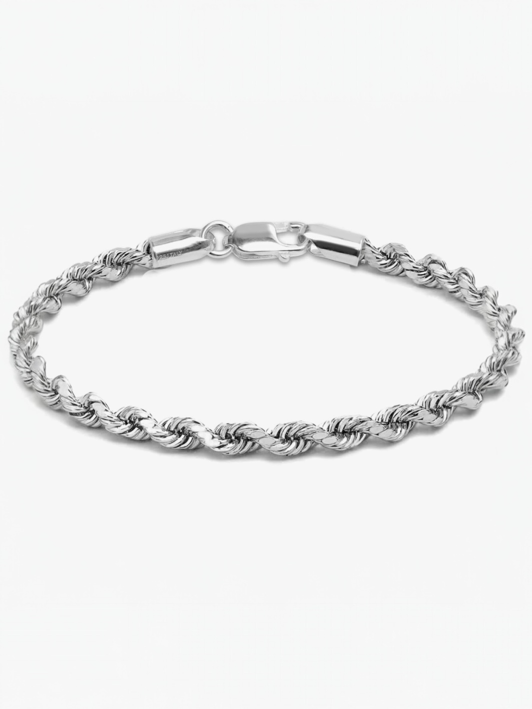 Pure Silver Italian Diamond-Cut Rope Chain Bracelet for Women
